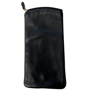 ILI New York Black Leather Eyeglass Case w/ Zipper Pocket